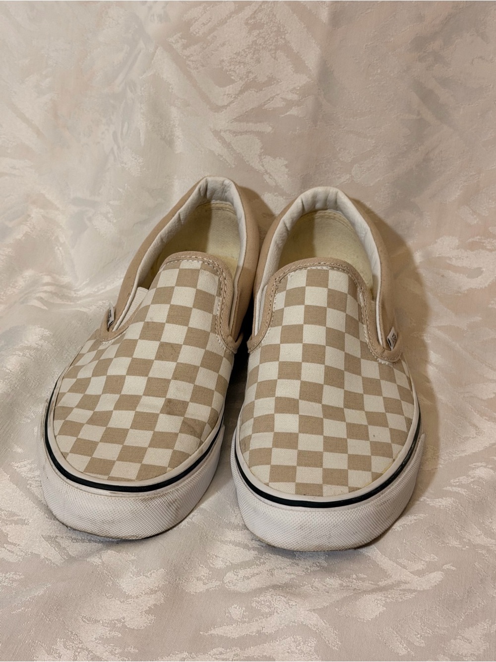 Vans Beige and White Check Slip-On Sneakers
